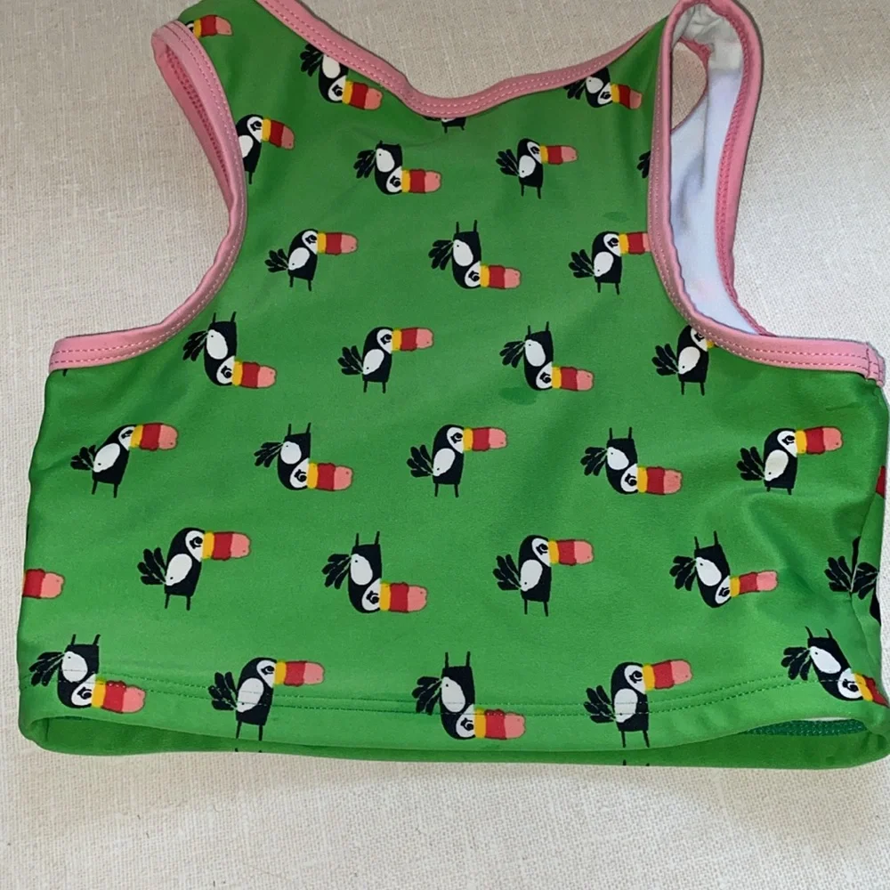 Hanna Andersson Swim Tank Green Pink Toucan Birds Quarter Zip Size 110 Girls 5 T
